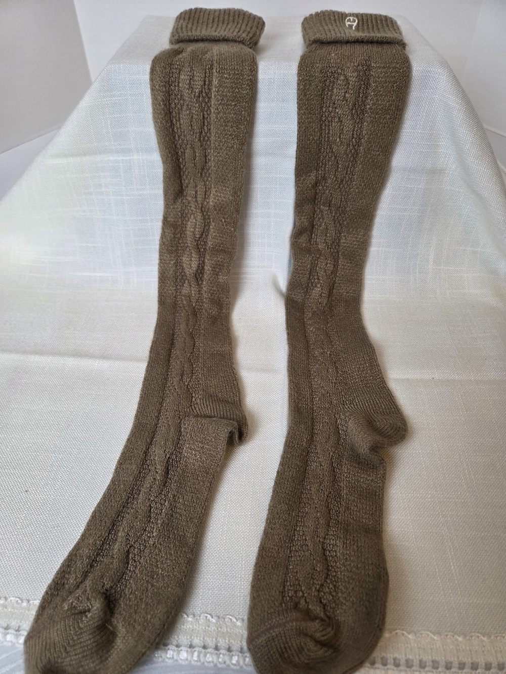 Etienne Aigner Brown Cable Knit Knee-High Socks